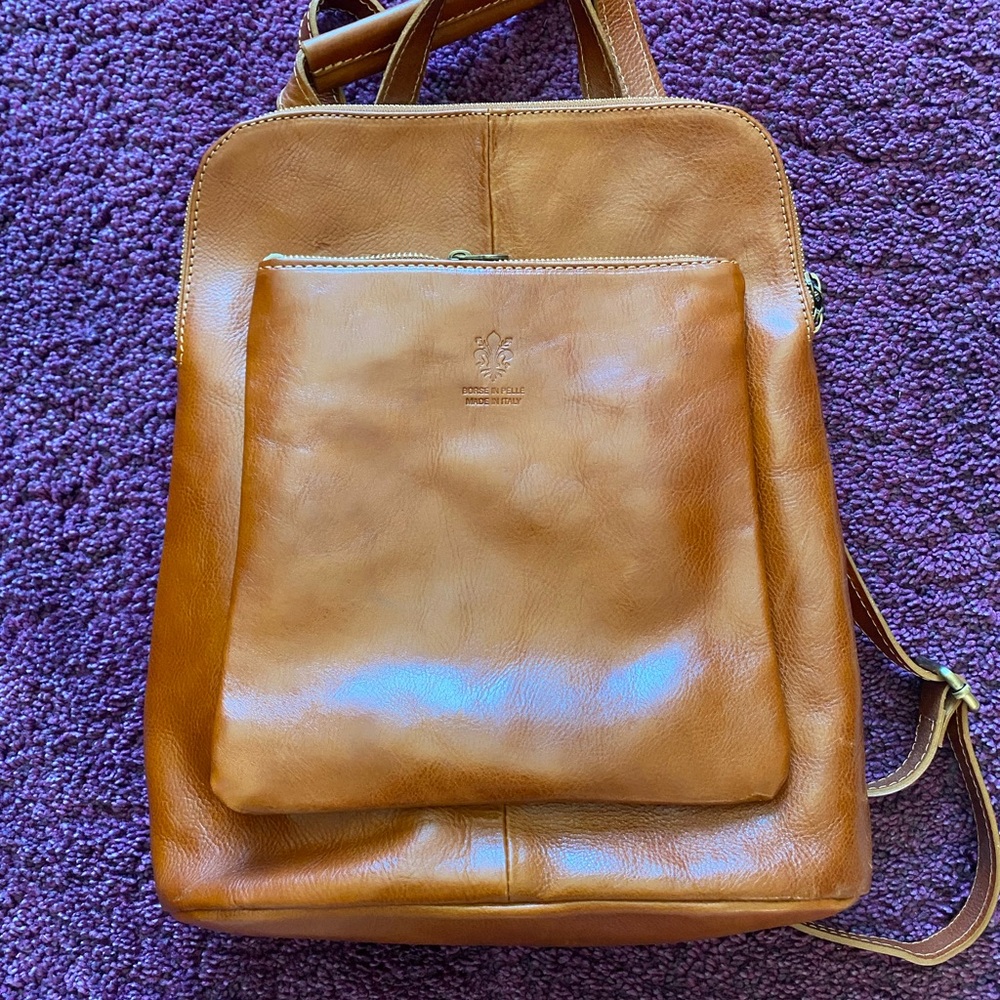 Genuine Italian Leather Tan Backpack
